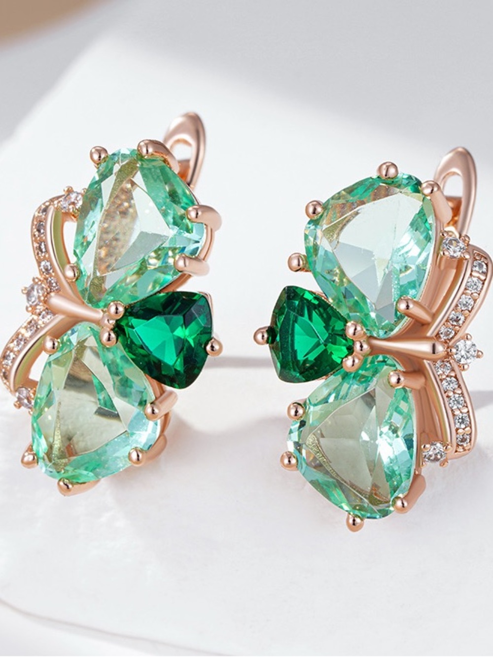 Emerald Green Crystal Butterfly Stud Earrings - Unbranded